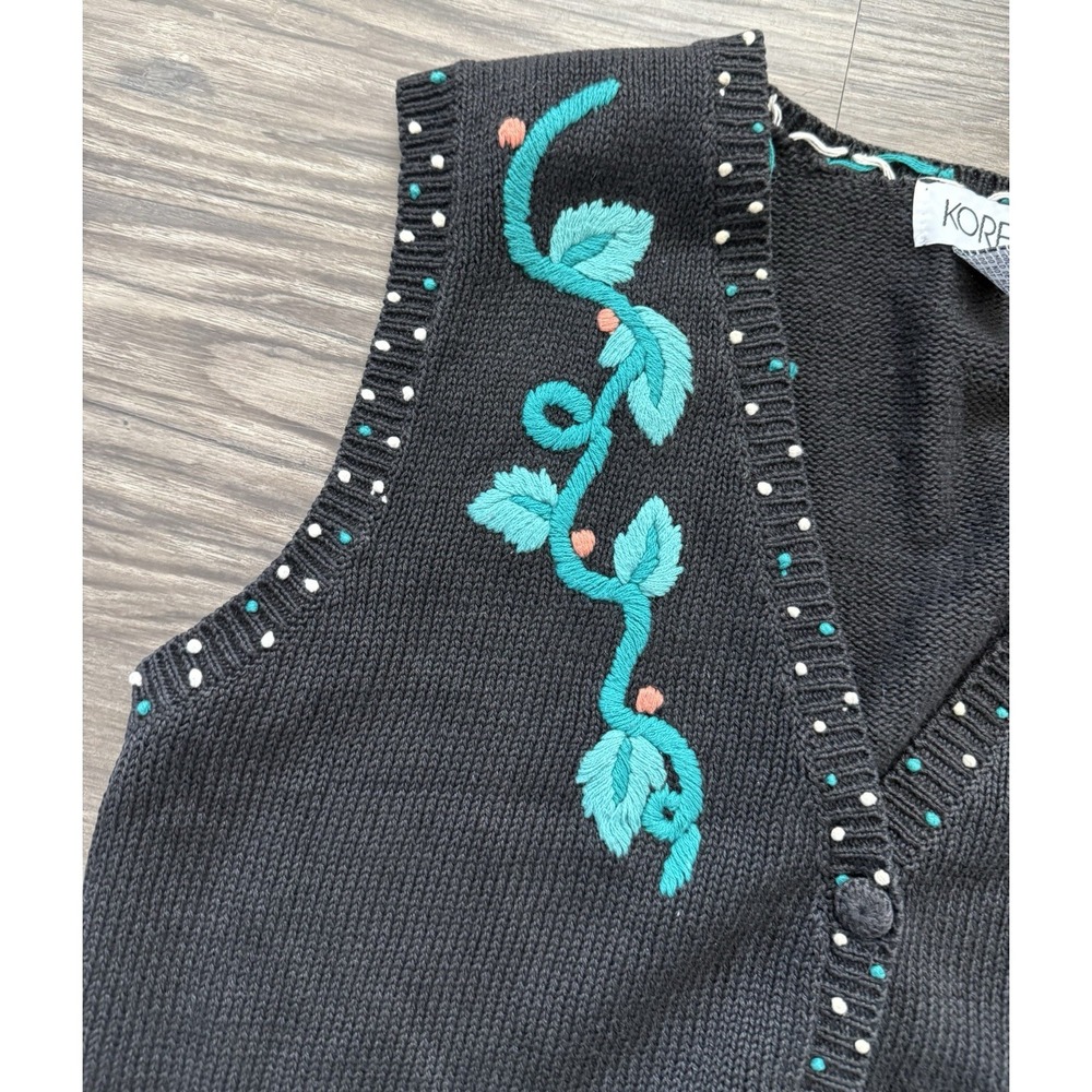 Vintage Koret Knit Sweater Vest Boho Cottage Country Granny Core Floral Size M - Picture 7 of 8